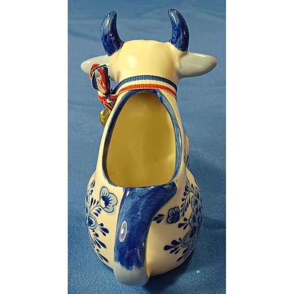 Vtg Hand-Painted Delft Blue Dutch Cow Creamer Pitcher W/ Windmill Floral Design - Picture 11 of 13